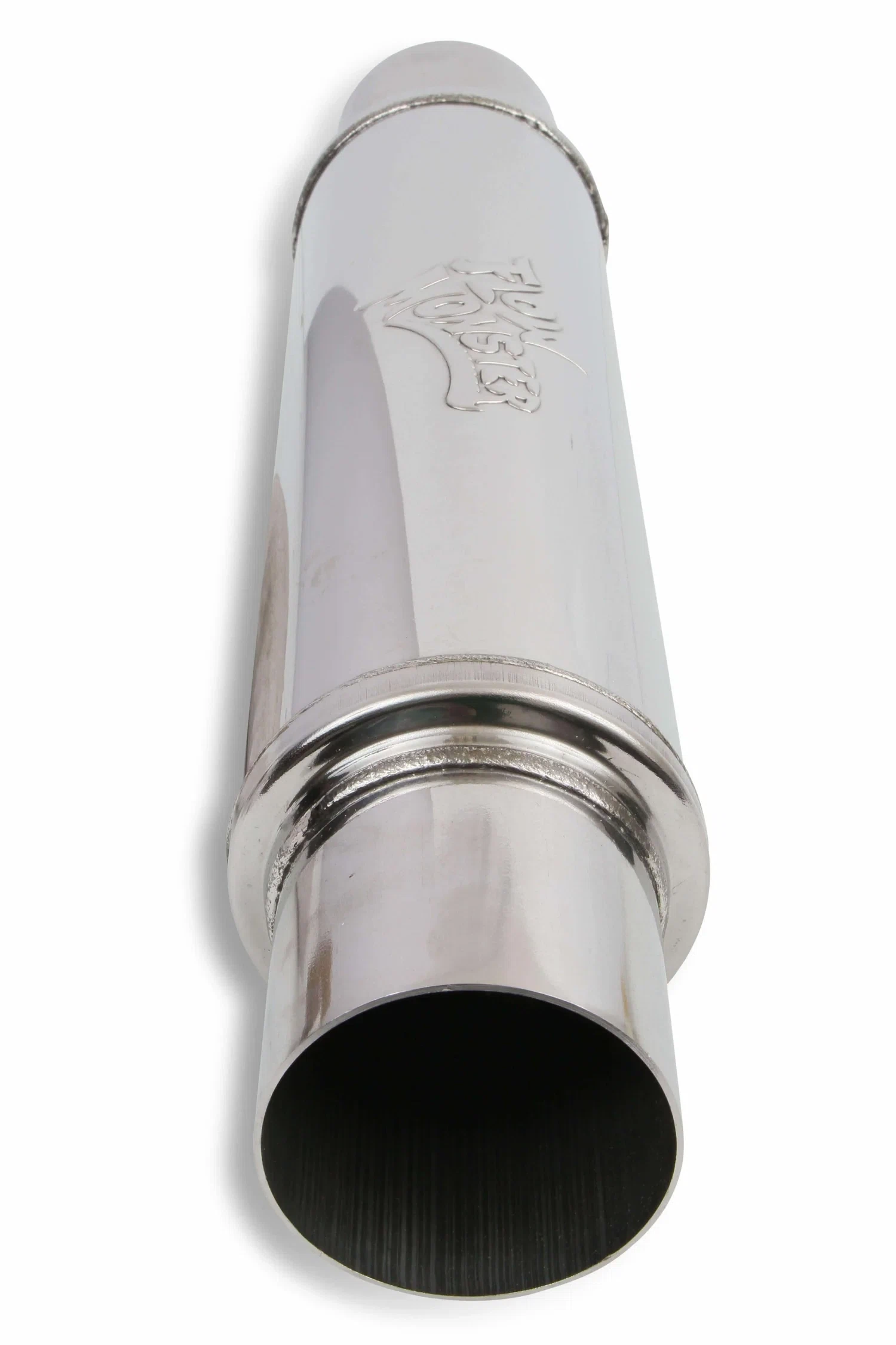 Flowmonster Round Performance Muffler 2.5 Inlet_ 2.5 Outlet 14416-FM Polished St
